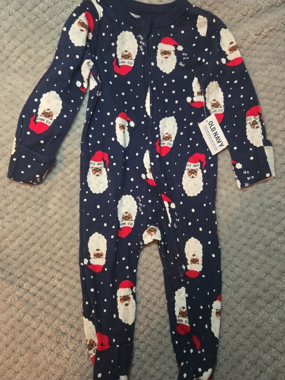 Old Navy Blue Santa Claus Christmas Footed Pajama Sleep Play One Piece 3-6 Mos